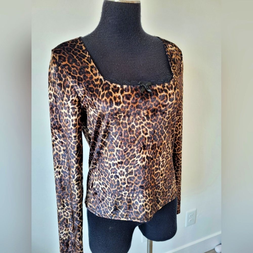 Frankee & Skylarr Tiktok Famous Velvet Animal Print Shirt Square Neck Boho XL